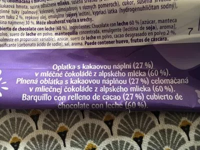 Lista de ingredientes del producto Choco Wafer Milka 180 g