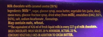 Lista de ingredientes del producto Dairy Milk Caramel Cadbury 200 g