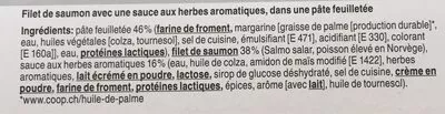 Lista de ingredientes del producto Feuilleté de filet de saumon Coop 600 g