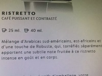 Lista de ingredientes del producto Ristretto intenso Nespresso 