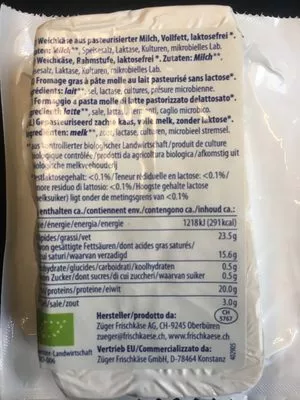 Lista de ingredientes del producto Bio Hirtenkäse züger frischkäse 150 g