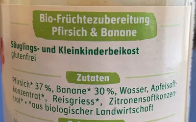 Lista de ingredientes del producto Bio Pfirsisch & Banane Holle Baby Food 190g