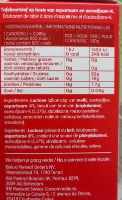 Lista de ingredientes del producto Canderel Canderel 6 X 100 unités