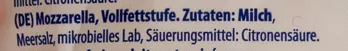 Lista de ingredientes del producto Mozzarella Herzli Züger Frischkäse Nettogewicht 260 g Abtropfgewicht 130 g