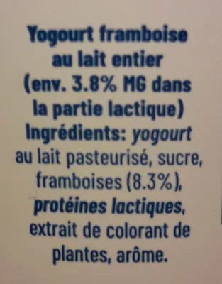 Lista de ingredientes del producto au lait entier yogourt framboise Cremo 100g