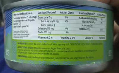 Lista de ingredientes del producto Atún rallado en aceite al natural atún rallado en aceite al natural 120g escurrido