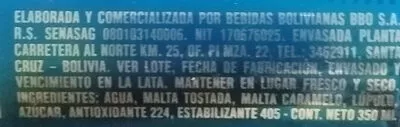 Lista de ingredientes del producto Malta Real Bebidas Bolivianas 350 ml