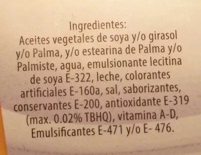 Lista de ingredientes del producto Margarina Regia Regia 850 g