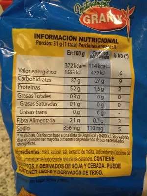 Lista de ingredientes del producto Copos de maiz GRANIX Granix 