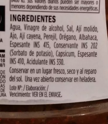 Lista de ingredientes del producto Chimichurri picante  350 g