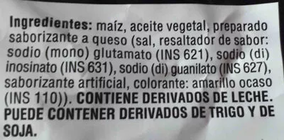 Lista de ingredientes del producto Sabor queso Doritos 250 g