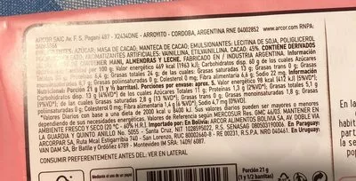 Lista de ingredientes del producto Chocolate Aguila  