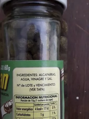 Lista de ingredientes del producto Alcaparras Gentleman 