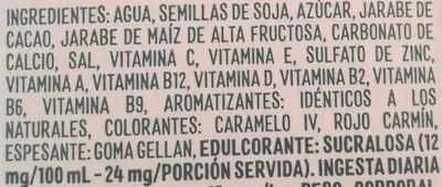 Lista de ingredientes del producto Leche Soja sabor chocolatada Ades 