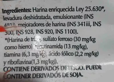 Lista de ingredientes del producto harina pureza pan molino cañuelas 