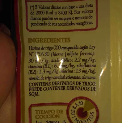 Lista de ingredientes del producto spaghetti  