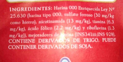 Lista de ingredientes del producto harina  