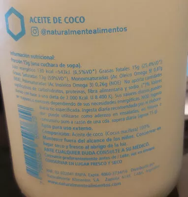 Lista de ingredientes del producto aceite de coco Beepure beepure 1kg