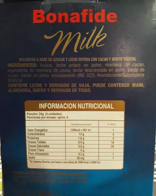 Lista de ingredientes del producto Bonafide Milk bonafide 