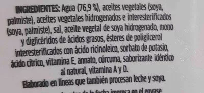 Lista de ingredientes del producto margarina dorina  