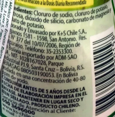 Lista de ingredientes del producto Sal Biosal 125 g