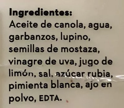 Lista de ingredientes del producto Not mayo Notco 