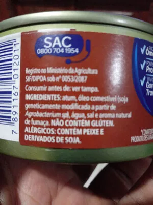 Lista de ingredientes del producto Atum sólido em óleo sabor defumado Gomes da Costa 170