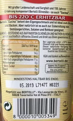 Lista de ingredientes del producto Bertolli Olivenöl - cucina Bertolli 