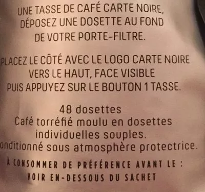 Lista de ingredientes del producto Dosettes de café moulu Espresso n°8 Carte Noire, Lavazza x48 dosettes (336g)