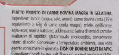 Lista de ingredientes del producto carne in gelatina Montana 3 x 90 g