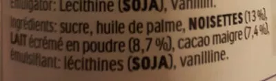 Lista de ingredientes del producto  Ferrero, Nutella 1 kg