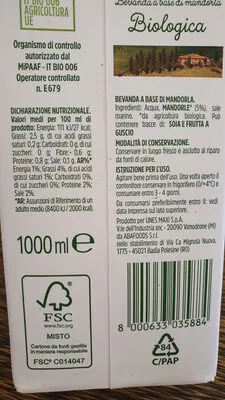 Lista de ingredientes del producto Lait d'amande Il Viaggiator Goloso 1000 ml