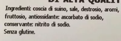 Lista de ingredientes del producto Prosciutto cotto di alts qualita Il Viaggiator Goloso 