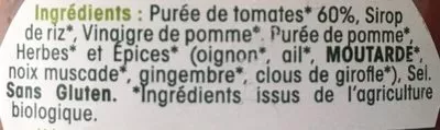 Lista de ingredientes del producto Ketchup Classique Bio Sacla 290 g