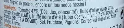 Lista de ingredientes del producto Caviar de tomates à la truffe noire d'été Sacla 190 g