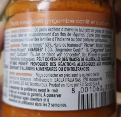 Lista de ingredientes del producto Pesto rosso Sacla 