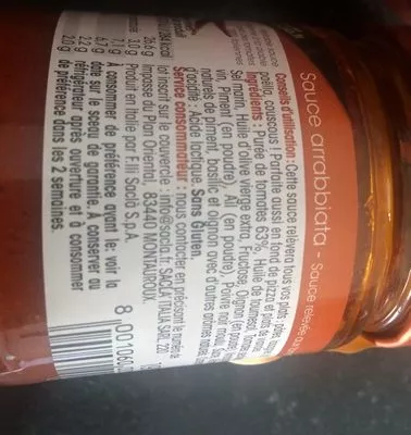 Lista de ingredientes del producto Arrabiata Sacla 