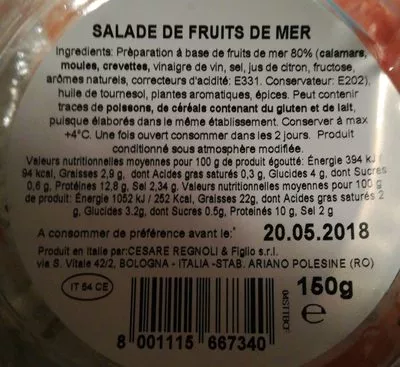 Lista de ingredientes del producto Salade de fruits de mer  150 g