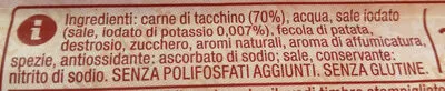 Lista de ingredientes del producto Wurstel di tacchino coop Casalecchio di Reno 250 g