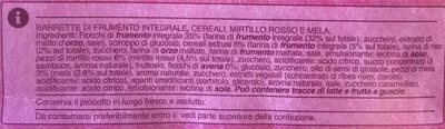 Lista de ingredientes del producto Barrette di cereali con mirtillo roso Coop 126 g