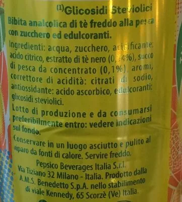 Lista de ingredientes del producto Lipton The'ice Tea Pesca Lattina Sleek Lipton 330 ml