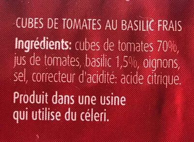 Lista de ingredientes del producto Cubetti basilic frais Printana 400 g