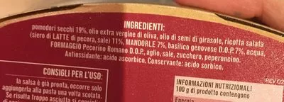 Lista de ingredientes del producto Pesto rosso  