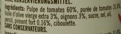 Lista de ingredientes del producto Sugo all'Arrabbiata De Cecco, Dececco 200 g (191 ml)