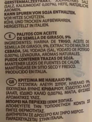 Lista de ingredientes del producto Grissini Torinesi GrissinBon 200g