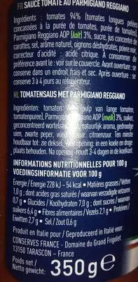 Lista de ingredientes del producto Sauce tomate au parmesan Cirio 350 g