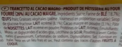 Lista de ingredientes del producto Trancetto cacao Balconi 280 g, 10 génoises de 28 g