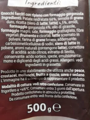 Lista de ingredientes del producto Gnocchi ripieni al Gorgonzola Rana 500g