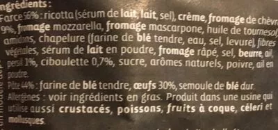 Lista de ingredientes del producto Gourmet Grand Ravioli Chèvre Fines Herbes Giovanni rana 250g