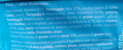 Lista de ingredientes del producto Feta e olive Kalamata Rana 250g